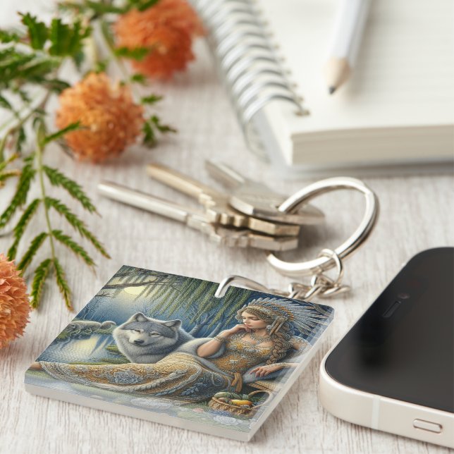 Porte-clefs Enchantement Lune dans la Forêt Mystique (Devant Droit)