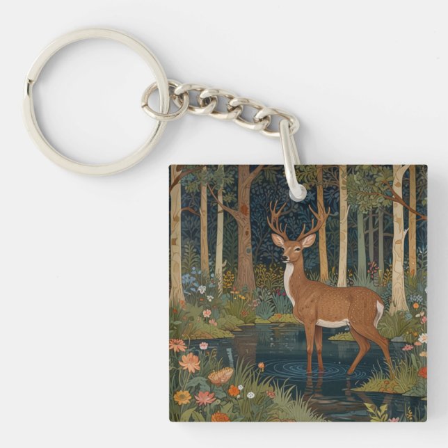Porte-clefs Enchanteur boho rustique forêt bois cerfs art (Devant)