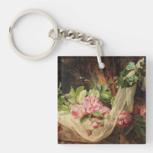Porte-clefs Encore la vie avec des Roses sur un plancher fores