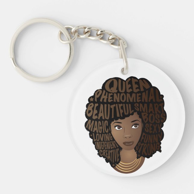 Porte-clefs Encourager les femmes noires, cheveux naturels, mé (Devant)