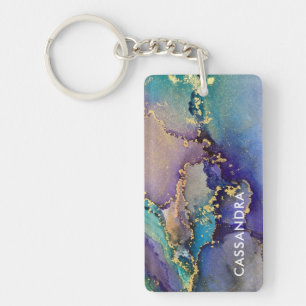 Porte-clefs Encre d'alcool d'or multicolore Liquide Art Abstra