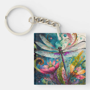 Porte-clefs Encre et stylo Aquarelle Dragonfly Acrylique