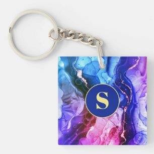 Porte-clefs Encre Liquide Bleue, Violette & Rouge-Violet, Mono