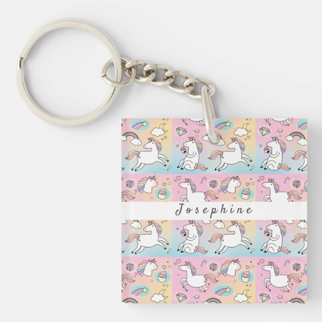 Porte-clefs Enfants rose Unicorne Monogramme Rainbow Star (Devant)