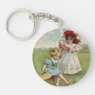 Porte-clefs Enfants victoriens Vintage Été Filles Jardin