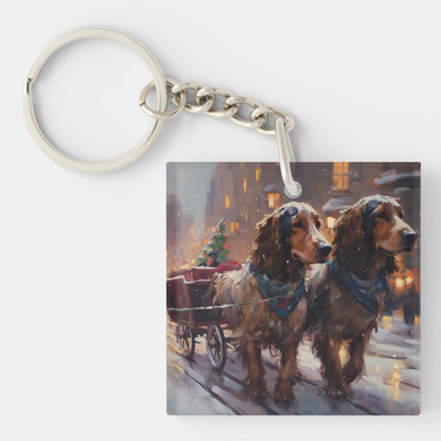 Porte-clefs English Cocker Spaniel Saison de Noël festive (Devant)