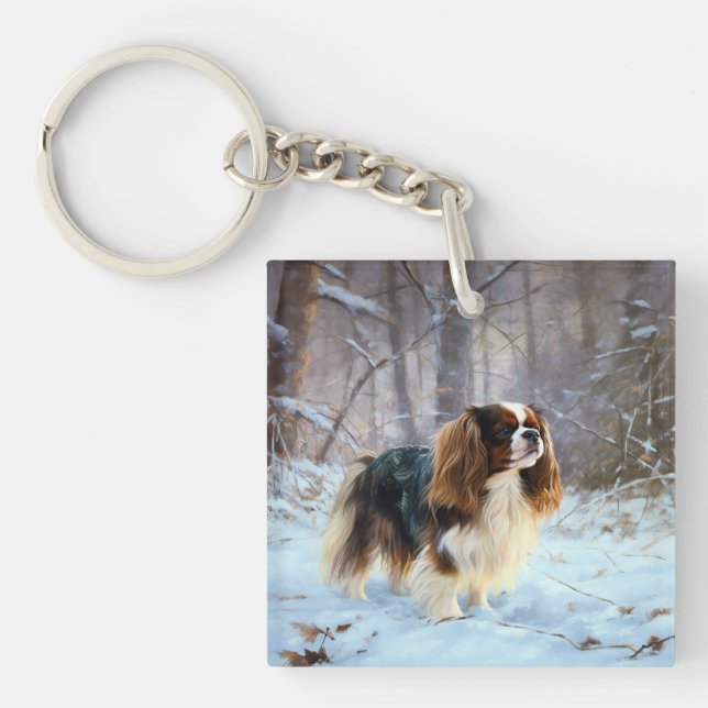 Porte-clefs English Toy Spaniel Laisser Neige Noël (Devant)