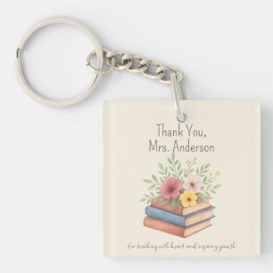 Porte-clefs Enseignant Merci - Aquarelle Livres & Fleurs -