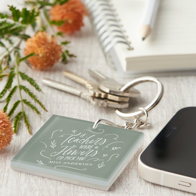 Porte-clefs Enseignant moderne élégant script sage vert (Devant Droit)