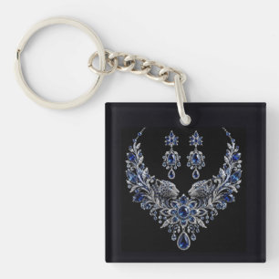 Porte-clefs Ensemble de bijoux en cristal de tigre bleu argent