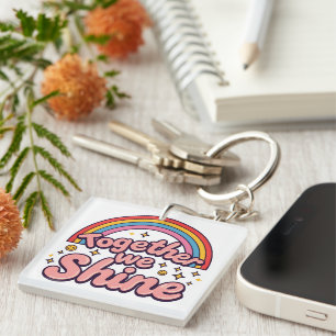 Porte-clefs Ensemble Nous Brillons – Citation Rétro Arc-en-cie