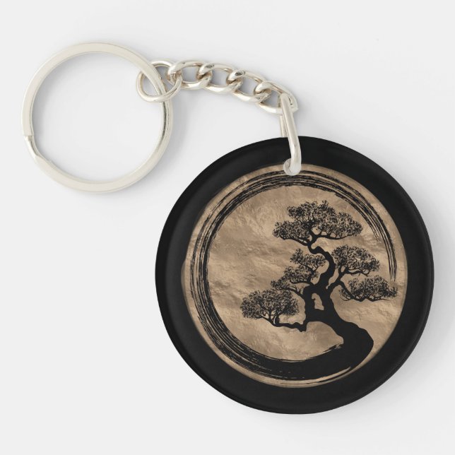 Porte-clefs Enso Zen Circle et Bonsai Tree Gold (Devant)