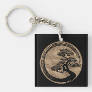 Porte-clefs Enso Zen Circle et Bonsai Tree Gold