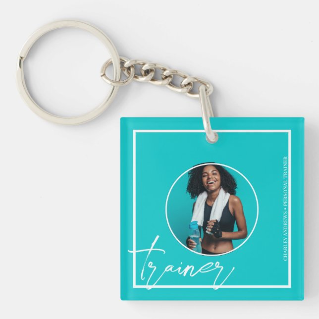 Porte-clefs Entraîneur Personnel | Code QR à thème sarcelle  (Devant)