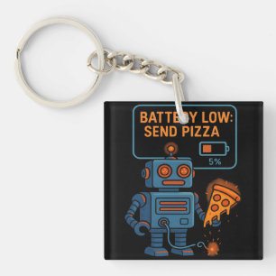 Porte-clefs Envoyez Robot Pizza Batterie 5% Jeux Nourriture Am