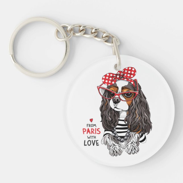 Porte-clefs Épagneul cavalier du Roi Charles de Paris avec (Devant)