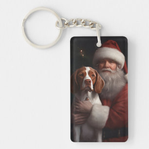 Porte-clefs Épaniel breton avec le Père Noël Noël