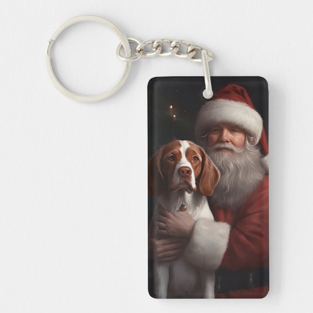 Porte-clefs Épaniel breton avec le Père Noël Noël (Devant)