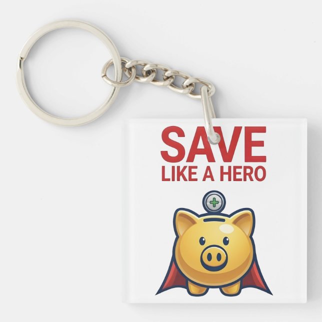 Porte-clefs Épargner comme un héros – Super Tirelire  (Devant)