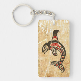 Porte-clefs Épaulard rouge et noir criqué d'esprit de Haida