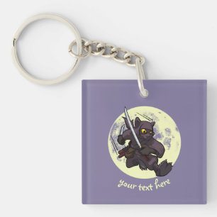 Porte-clefs Épées de Ninja Katana de chat noir pilotant la