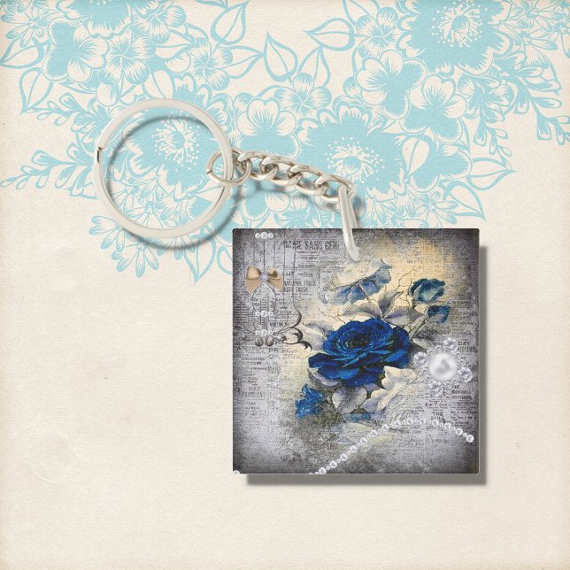 Porte-clefs Éphémère Rose Bleu Foncé Victorien (Créateur téléchargé)