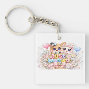 Porte-clefs Épinglette Pastel Animaux Couple Mariés Kawaii Mig
