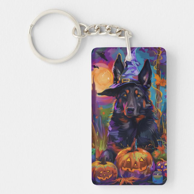 Porte-clefs Épouvantable Berger Belge Sorcière d'Halloween Cit (Devant)