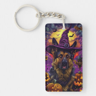 Porte-clefs Épouvantable sorcière d'Halloween au berger allema