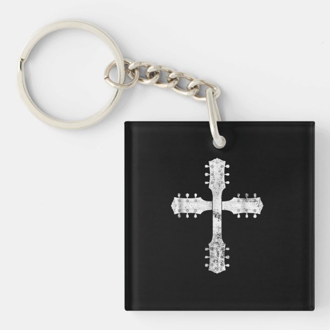 Porte-clefs équipe chrétienne de culte guitare cross (Devant)