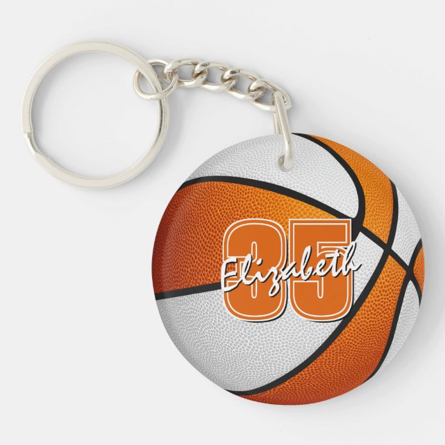 Porte-clefs équipe de l'école blanche orange couleurs basketba (Devant)