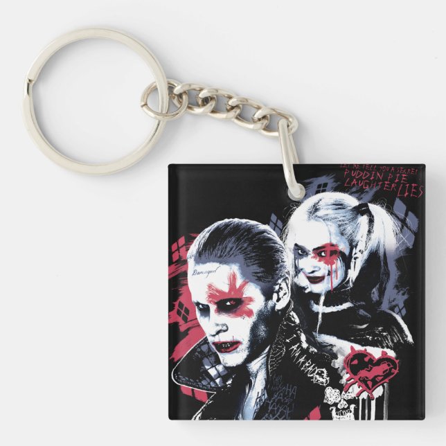 Porte-clefs Équipe de suicide | Graffiti peint Joker & Harley (Devant)