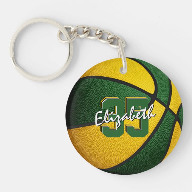 Porte-clefs équipe d'or vert couleurs filles garçons basket (Devant)