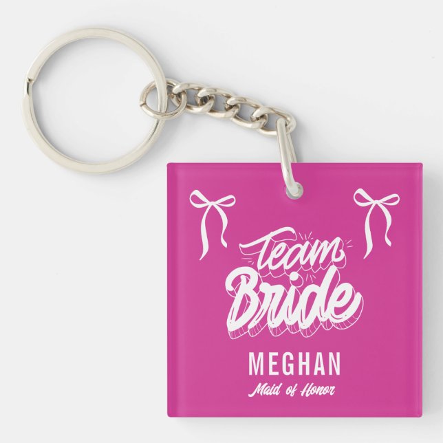 Porte-clefs Équipe Mariée Coquette Bow Bridesmaid Cadeau (Devant)