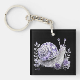 Porte-clefs Escargot de cristal violet argenté