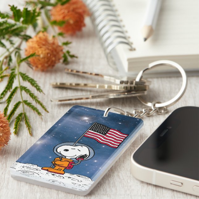 Porte-clefs ESPACE | Snoopy avec astronaute du drapeau (Devant droit)