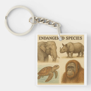 Porte-clefs Espèces en péril Illustration Vintage