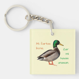 Porte-clefs Espéranto : Je vais bien, car j'ai un canard.