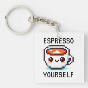 Porte-clefs Espresso Yourself - Drôle Pixel Art Conception Caf
