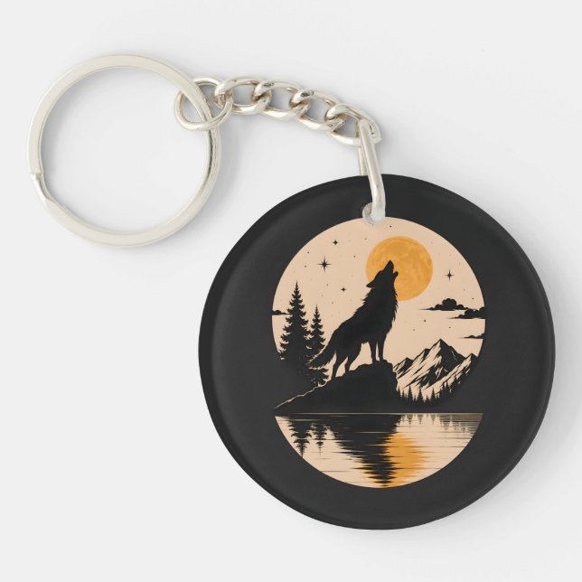 Porte-clefs Esprit de loup sous la lune (Devant)