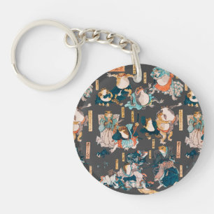 Porte-clefs Estampe japonaise de grenouille sur bois Kuniyoshi