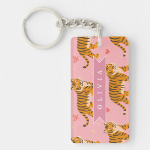 Porte-clefs esthétique personnalisée rose tigre chic branchée