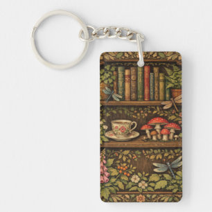 Porte-clefs Étagère de livres rétro champignons fleurs café 