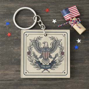 Porte-clefs États-Unis 250 Aigle patriotique motif héritage Cr