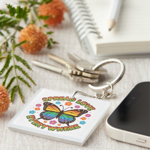 Porte-clefs Étendez l'amour partout – Citation Papillon Arc-en