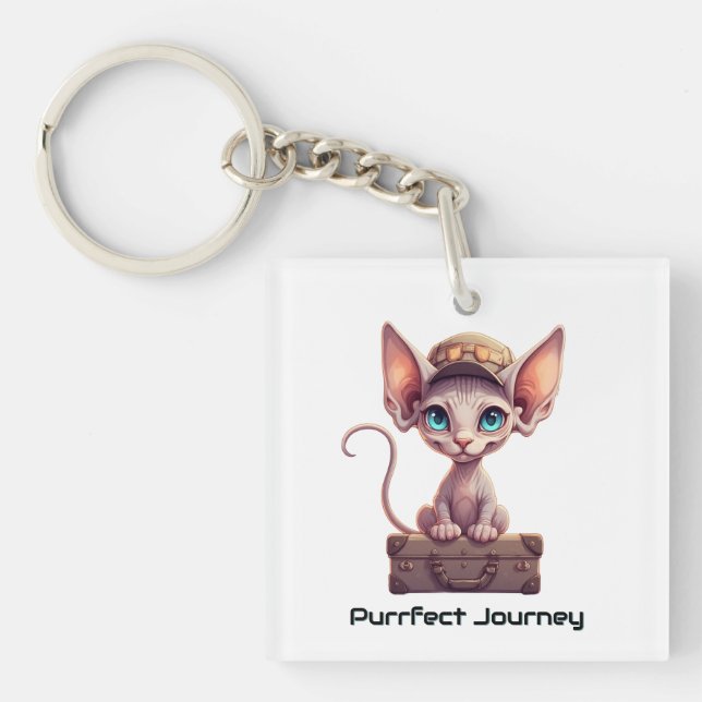 Porte-clefs Étiquette de bagage Chat Mignon  Cadeau pour les a (Devant)