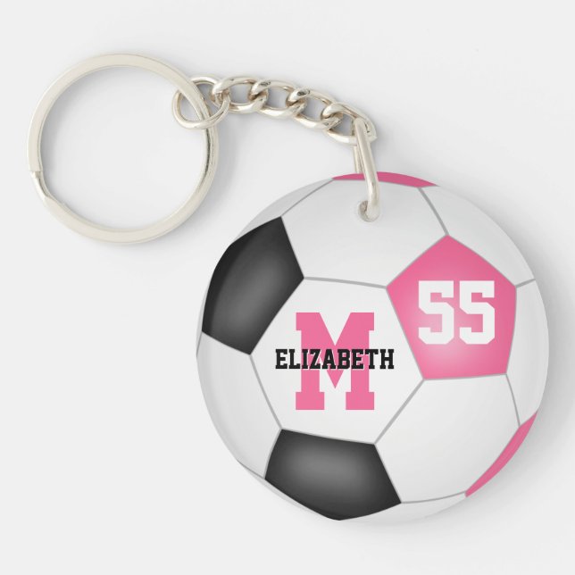 Porte-clefs étiquette de sac de soccer rose noir (Devant)