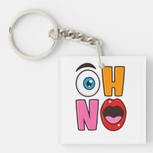 Porte-clefs Étiquette de vin pétillant de dessin animé « Oh No