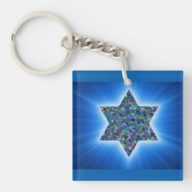 Porte-clefs Étoile de David avec pierres précieuses (Devant)