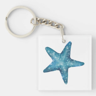 Porte-clefs Étoile de mer bleue aquarelle nautique